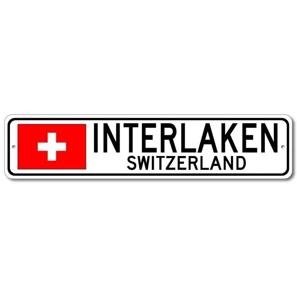 Home Bar Signs - [2D Flat] Vintage Swiss Town Aluminum