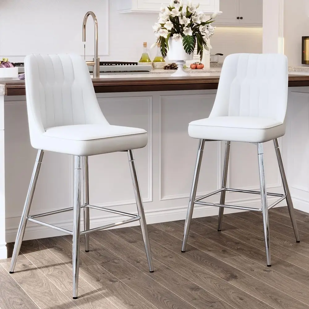 Set of 2 White Upholstered 27  - đánh giá và giá Home Bar Stools